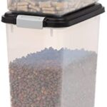 IRIS USA 3-Piece 35 Lbs / 45 Qt WeatherPro Airtight Pet Food Storage Container Combo with Scoop and Treat Box for Dog Cat and Bird Food, Keep Pests Out, Translucent Body, Easy Mobility, Black