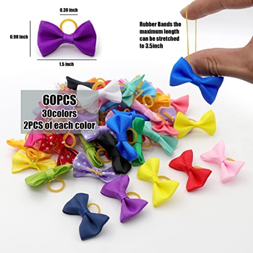 YAKA 60PCS (30 Paris) Cute Puppy Dog Small Bowknot Hair Bows with Rubber Bands Handmade Hair Accessories Bow Pet Grooming Products (60 Pcs,Cute Patterns) (Rubber Bands Style 1) - Image 2