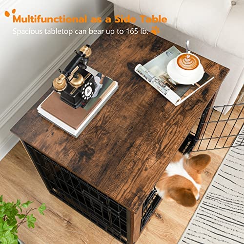 HOOBRO Dog Crate Furniture, Decorative Dog Kennel, Wooden Pet Furniture with Pull-Out Tray, Home and Indoor Use, Double Doors Modern Side End Table for Small/Medium Dog, Chew-Resistant BF642GW03 - Image 3