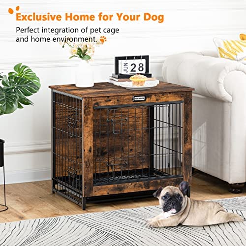 HOOBRO Dog Crate Furniture, Decorative Dog Kennel, Wooden Pet Furniture with Pull-Out Tray, Home and Indoor Use, Double Doors Modern Side End Table for Small/Medium Dog, Chew-Resistant BF642GW03 - Image 2