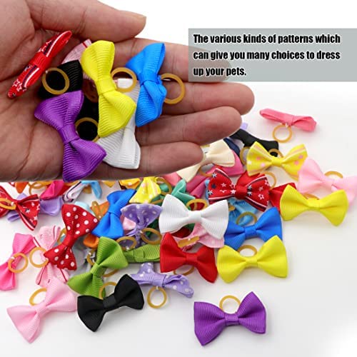 YAKA 60PCS (30 Paris) Cute Puppy Dog Small Bowknot Hair Bows with Rubber Bands Handmade Hair Accessories Bow Pet Grooming Products (60 Pcs,Cute Patterns) (Rubber Bands Style 1) - Image 3