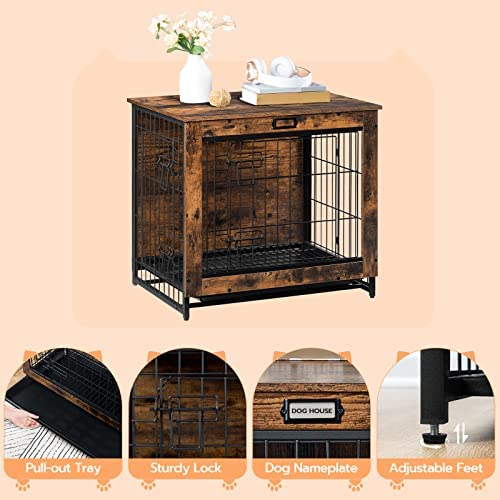 HOOBRO Dog Crate Furniture, Decorative Dog Kennel, Wooden Pet Furniture with Pull-Out Tray, Home and Indoor Use, Double Doors Modern Side End Table for Small/Medium Dog, Chew-Resistant BF642GW03 - Image 4