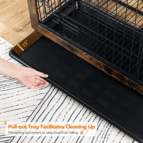 HOOBRO Dog Crate Furniture, Decorative Dog Kennel, Wooden Pet Furniture with Pull-Out Tray, Home and Indoor Use, Double Doors Modern Side End Table for Small/Medium Dog, Chew-Resistant BF642GW03 - Image 6