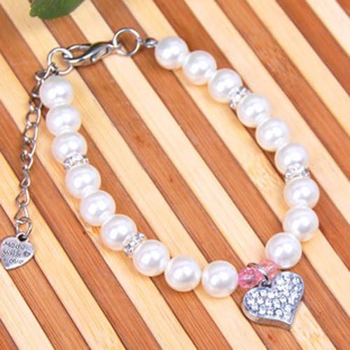 PETFAVORITES Fancy Pinky Crystal Heart Pet Cat Dog Necklace Jewelry with Bling Pearls Rhinestones Charm for Pets Cats Small Dogs Girl Teacup Chihuahua Yorkie Clothes Costume Outfits (8-Inch) - Image 3
