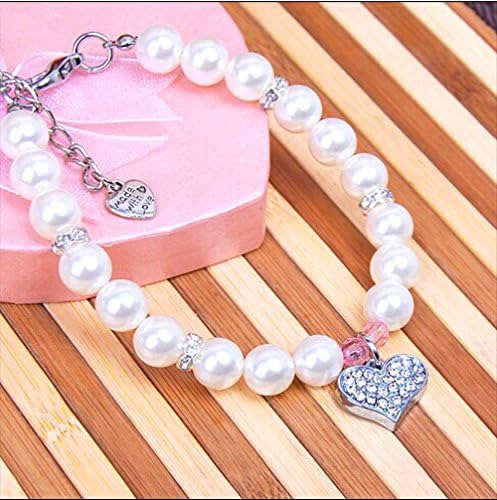 PETFAVORITES Fancy Pinky Crystal Heart Pet Cat Dog Necklace Jewelry with Bling Pearls Rhinestones Charm for Pets Cats Small Dogs Girl Teacup Chihuahua Yorkie Clothes Costume Outfits (8-Inch) - Image 2