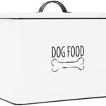 OUTSHINE White Farmhouse Dog Food Storage Container 15 lb | Large Metal Dog Food Canister with Fitted Lid | Cute Container for Dog Food | Decorative Dog Food Bin | Best Gift for Dogs and Pet Owners