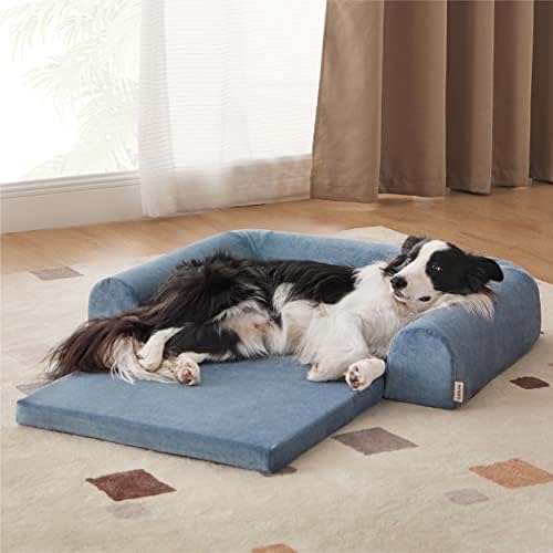 Lesure 2 in 1 Memory Foam Dog Bed for Large Dogs, Orthopedic Dog Bed Washable with Expandable Cushion and Durable Waterproof Liner Dog Lounge Pet Sofa, Copen Blue - Image 9