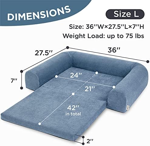 Lesure 2 in 1 Memory Foam Dog Bed for Large Dogs, Orthopedic Dog Bed Washable with Expandable Cushion and Durable Waterproof Liner Dog Lounge Pet Sofa, Copen Blue - Image 5