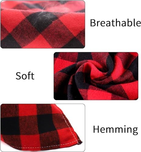 Christams Dog Bandana, Red Black Plaid Printing Washable and Adjustable Dog Bandana,Use for Small, Medium and Large Dogs Cat Pet,Daily Wear, Parties, Outdoor Activities, Weddings (Red) - Image 3