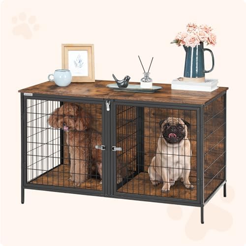 MAHANCRIS Dog Crate Furniture for 2 Dogs, 43.3" Dog Kennel with Removable Divider, Heavy Sturdy Dog Furniture Style Double Cage for Small Medium Dog, Indoor Dog House End Table, Rustic Brown DCHR1201 - Image 9