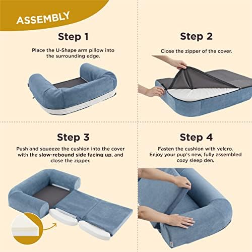 Lesure 2 in 1 Memory Foam Dog Bed for Large Dogs, Orthopedic Dog Bed Washable with Expandable Cushion and Durable Waterproof Liner Dog Lounge Pet Sofa, Copen Blue - Image 6