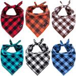 Gofshy Buffalo Plaid Dog Bandanas Fall Christmas Small 6PCS Dog Gifts Red Blue Green Orange Black Brown Dog Scarf Adjustable Kerchief for Small X-Small Dogs Cats Puppy Bandana