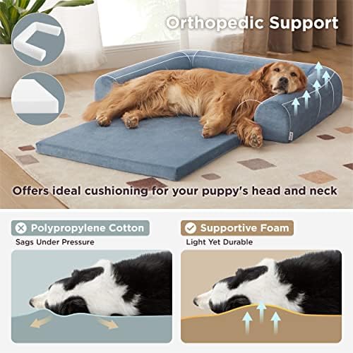 Lesure 2 in 1 Memory Foam Dog Bed for Large Dogs, Orthopedic Dog Bed Washable with Expandable Cushion and Durable Waterproof Liner Dog Lounge Pet Sofa, Copen Blue - Image 3