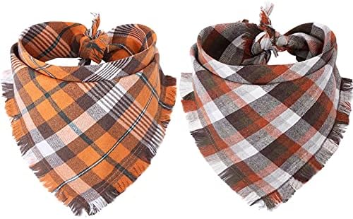 Fall Dog Bandana Autumn Thanksgiving Plaid Reversible Triangle Bibs Scarf Accessories for Dogs Pets