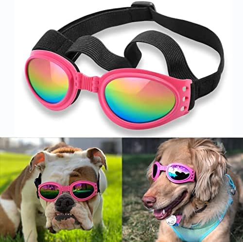 QUMY Dog Sunglasses Dog Goggles for Medium Large Breed Dogs, Wind Dust Fog Protection Eye Wear Pet Glasses with Adjustable Strap for Motorcycle Car Driving Bike Riding Hiking Swimming Over 15lbs Pink - Image 7