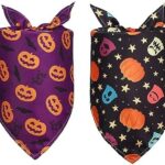 Halloween Dog Bandanas 2Pack, VIPITH Dog Scarf Holiday Dog Bandana Printed with Pumpkin Bat Ghost Halloween Decorations, Washable Triangle Dog Neckerchief Dog Bibs for Small Medium Large Dog