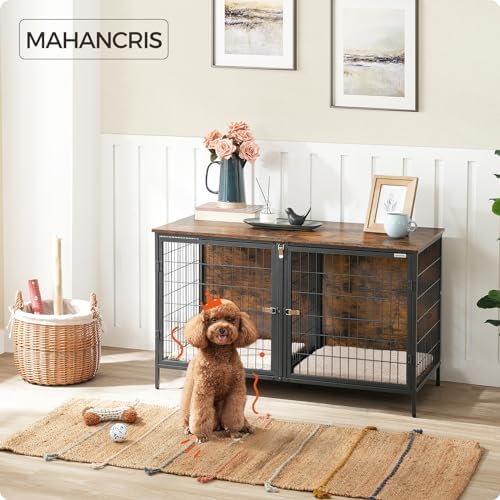MAHANCRIS Dog Crate Furniture for 2 Dogs, 43.3" Dog Kennel with Removable Divider, Heavy Sturdy Dog Furniture Style Double Cage for Small Medium Dog, Indoor Dog House End Table, Rustic Brown DCHR1201 - Image 3