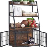 Sufulaa Furniture Style Dog Crate for Small Dog, Heavy Duty Anti-Chew Dog Kennel Furniture with 3 Doors, Wooden Indoor Basic Dog Cage with 3-Layer Storage Shelves (Rustic Brown Wood Grain, Small)