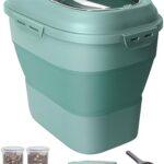 DDMOMMY 30-35 Lbs Dog Food Storage Container Collapsible Dog Food Container with Airtight Lids, Wheels, Scoop and 2pcs Food Storage Containers, Large Pet food storage for Dog, Cat (Green)