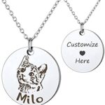 Anavia Customized Pet Portrait & Name Necklace, Personalized Pet Gifts Photo Engraved Necklace, Pet Memorial Jewelry Gift, Cat Dog Necklace for Animal Lover, Dog Mom, Birthday Gift