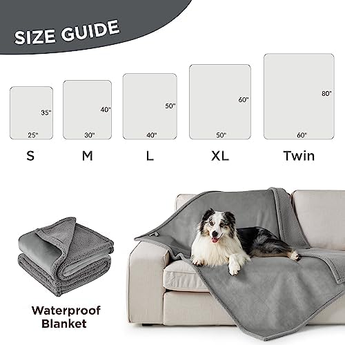 Lesure Waterproof Dog Blanket for Large Dogs - Washable Pet Blankets Reversible for Cat with Durable 360GSM Wheat Sherpa and 200GSM Flannel Fleece, Furniture Protection for Bed Couch, Grey, 50x60 - Image 5