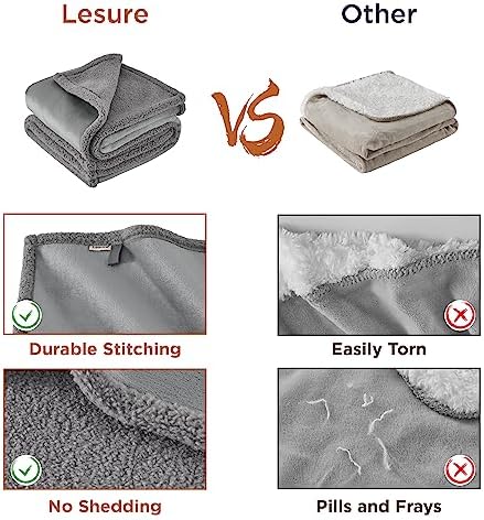 Lesure Waterproof Dog Blanket for Large Dogs - Washable Pet Blankets Reversible for Cat with Durable 360GSM Wheat Sherpa and 200GSM Flannel Fleece, Furniture Protection for Bed Couch, Grey, 50x60 - Image 4