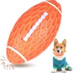 AUSCAT Dog Chew Squeaky Toy Ball, Indestructible Dog Toy for Aggressive Chewers, Rugby Shape Rubber Chew Ball with Squeaker, Interactive Dog Ball for Fetch Game and Outdoor Play, Orange