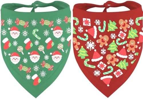 Dzmodz Christmas Dog Bandanas 2 Pack, Adorable Christmas Patterned Dog Bandanas for Boys and Girls, Durable Fabric, Bandanas for Small, Medium, Large, and Extra Large Dogs