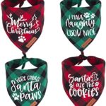 ADOGGYGO Christmas Dog Bandanas 4 Pack, Classic Plaid Pet Scarf Triangle Dog Bibs Kerchief, Multiple Sizes Offered, Christmas Holiday Bandanas for Large X-Large Dogs Pets (X-Large, Christmas)