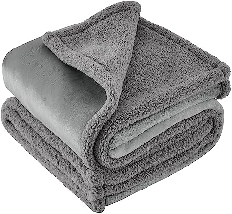 Lesure Waterproof Dog Blanket for Large Dogs - Washable Pet Blankets Reversible for Cat with Durable 360GSM Wheat Sherpa and 200GSM Flannel Fleece, Furniture Protection for Bed Couch, Grey, 50x60 - Image 7