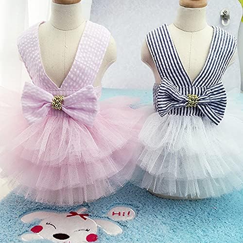 Dog Dresses, Fashion Pet Dog Clothes, Striped Mesh Puppy Dog Princess Dresses (Pink, Small) - Image 7
