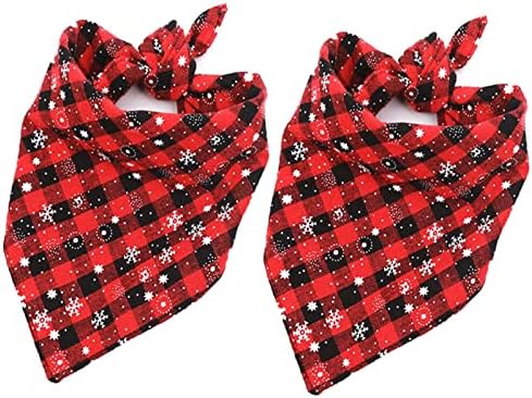 Malier 2 Pack Dog Bandana Christmas Classic Plaid Snowflake Pet Scarf Triangle Bibs Kerchief Set Pet Costume Accessories Decoration for Small Medium Large Dogs Cats Pets (Small, Red + Red)