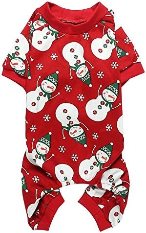 Lanyarco Cute Snowman Reindeer Pet Clothes Christmas Dog Pajamas Shirts, Red Back Length 12" Small