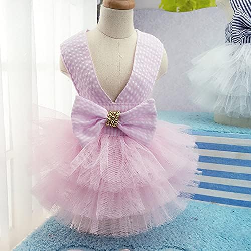 Dog Dresses, Fashion Pet Dog Clothes, Striped Mesh Puppy Dog Princess Dresses (Pink, Small) - Image 5