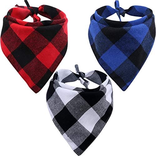 KZHAREEN 3 Pack Dog Bandana Plaid Reversible Triangle Bibs Scarf Accessories for Dogs Cats Pets Small