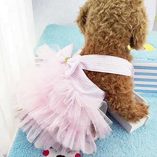 Dog Dresses, Fashion Pet Dog Clothes, Striped Mesh Puppy Dog Princess Dresses (Pink, Small) - Image 2