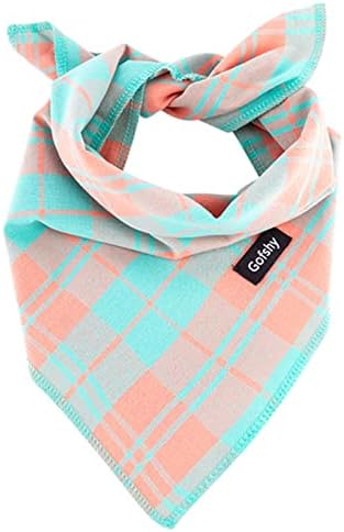 Gofshy Spring Dog Bandana XLarge-Dog Scarf Vibrant Color Orange Green Plaid Printing Adjustable Bib Handkerchief Accessories for Large Dogs (XL)
