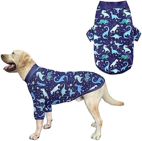 PriPre Dog Navy T Shirts Full of Blue/Green Dinosaur Printed Pet Shirt Softable Pajamas for Large Dogs (XL, Navy)