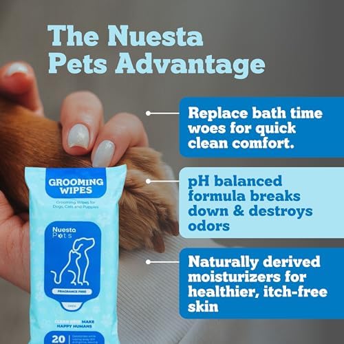 Nuesta Pets XL Hypoallergenic Pet Wipes - Deodorizing No Bath Cleaning for Dogs & Puppy Grooming | Ear, Face, Butt, Paw Wet Wipe | Enriched w/Aloe, Chamomile, Oat Amino Acids | Healthier Coat & Skin - Image 7