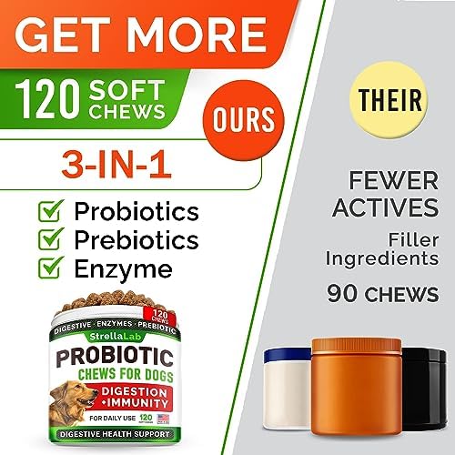 STRELLALAB Pet Probiotics for Dogs & Digestive Enzymes + Digestion & Gut Health Treats, Dog Probiotics Chews, Fiber Supplement, Anti Diarrhea, Constipation, Upset Stomach&Gas Relief, Canine Prebiotic - Image 4