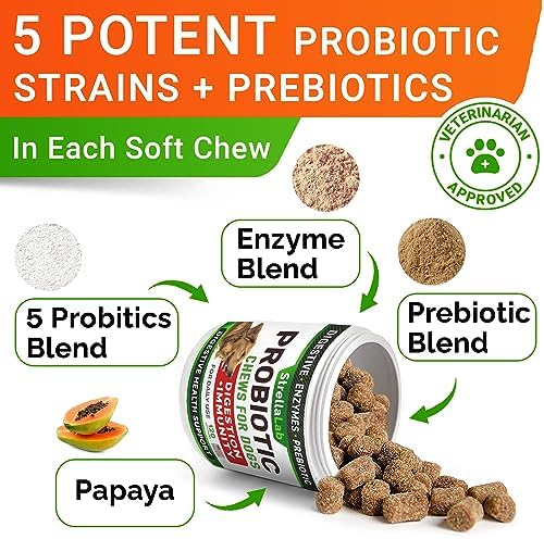 STRELLALAB Pet Probiotics for Dogs & Digestive Enzymes + Digestion & Gut Health Treats, Dog Probiotics Chews, Fiber Supplement, Anti Diarrhea, Constipation, Upset Stomach&Gas Relief, Canine Prebiotic - Image 3