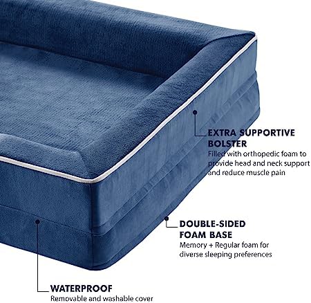 Codi Orthopedic XL Dog Beds for Extra Large Dogs with Memory Foam Layer, Waterproof Pet Bed with Removable Cover, XLarge Dog Sofa Machine Washable, Navy Blue 42 inch - Image 2