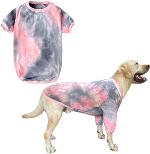 PriPre Tie Dye Dog Shirt for Large Dogs Breathable Cotton Dog Clothes Dog Pajamas Big Dogs Shirts Boy Girl 3XL, Pink Tiedye