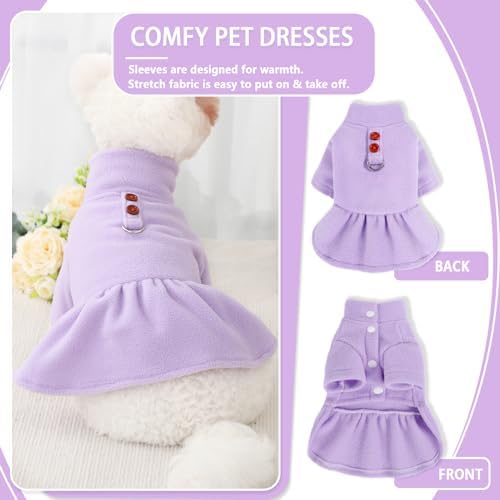 Fleece Dog Dress with Harness, Dog Dresses for Small Dogs, Winter Dog Clothes for Small Dogs Girl, Cute Princess Birthday Dog Dresses for Extra Small Dogs Chihuahua Yorkie Pet Cat Apparel Medium - Image 3