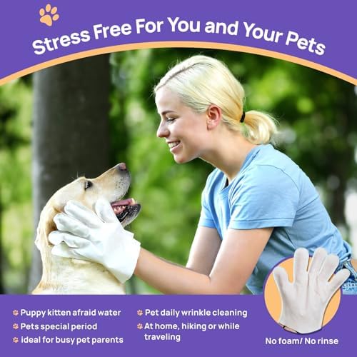HICC PET Cleaning Deodorizing Bathing Wipes for Dogs and Cats, Hypoallergenic Dogs Grooming Wipes, Coconut Oil Nourish Fur, Cat Cleaning Gloves Wipes for Daily Care and Traveling - Unscented - Image 6