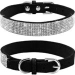 Rhinestone Dog Collar, Cute Dazzling Sparkling Soft Suede Leather Dog Cat Rhinestone Collar Crystal Diamond Pet Dog Puppy Collar(Black,S)