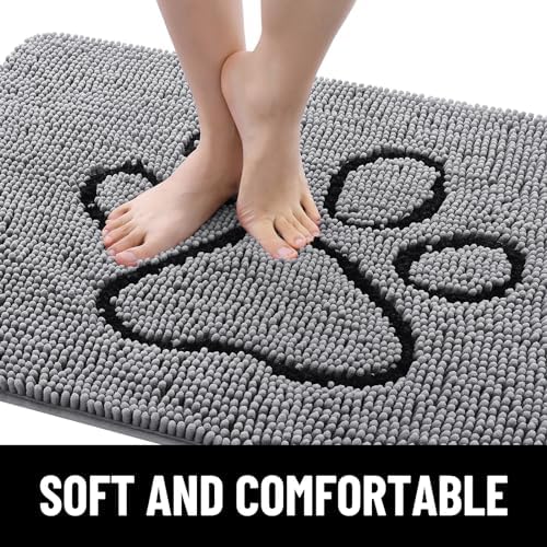 smiry Dog Door Mat for Muddy Paws, Absorbent Dirt Trapper Non-Slip Washable Mat, Quick Dry Chenille, Mud Mat for Dogs, Entry Indoor Door Mat for Inside Floor (30x20 Inches, Grey) - Image 4