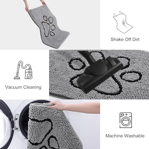 smiry Dog Door Mat for Muddy Paws, Absorbent Dirt Trapper Non-Slip Washable Mat, Quick Dry Chenille, Mud Mat for Dogs, Entry Indoor Door Mat for Inside Floor (30x20 Inches, Grey) - Image 6