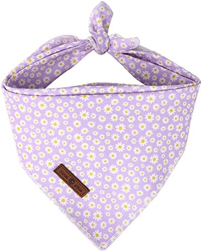 Lionet Paws Spring Daisy Dog Bandana Washable Cotton Handkerchief Scarf Triangle Bandana for Small Medium Large Dogs Girl Boy Gift