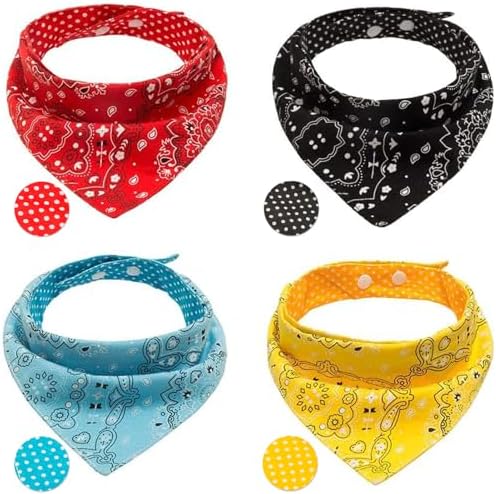 PAWCHIE Dog Bandanas Small Reversible Styles Pet Triangle Scarf Bibs - Adjustable with Two Snaps - Kerchief Set Accessories for Dogs, Puppy, Cats Red